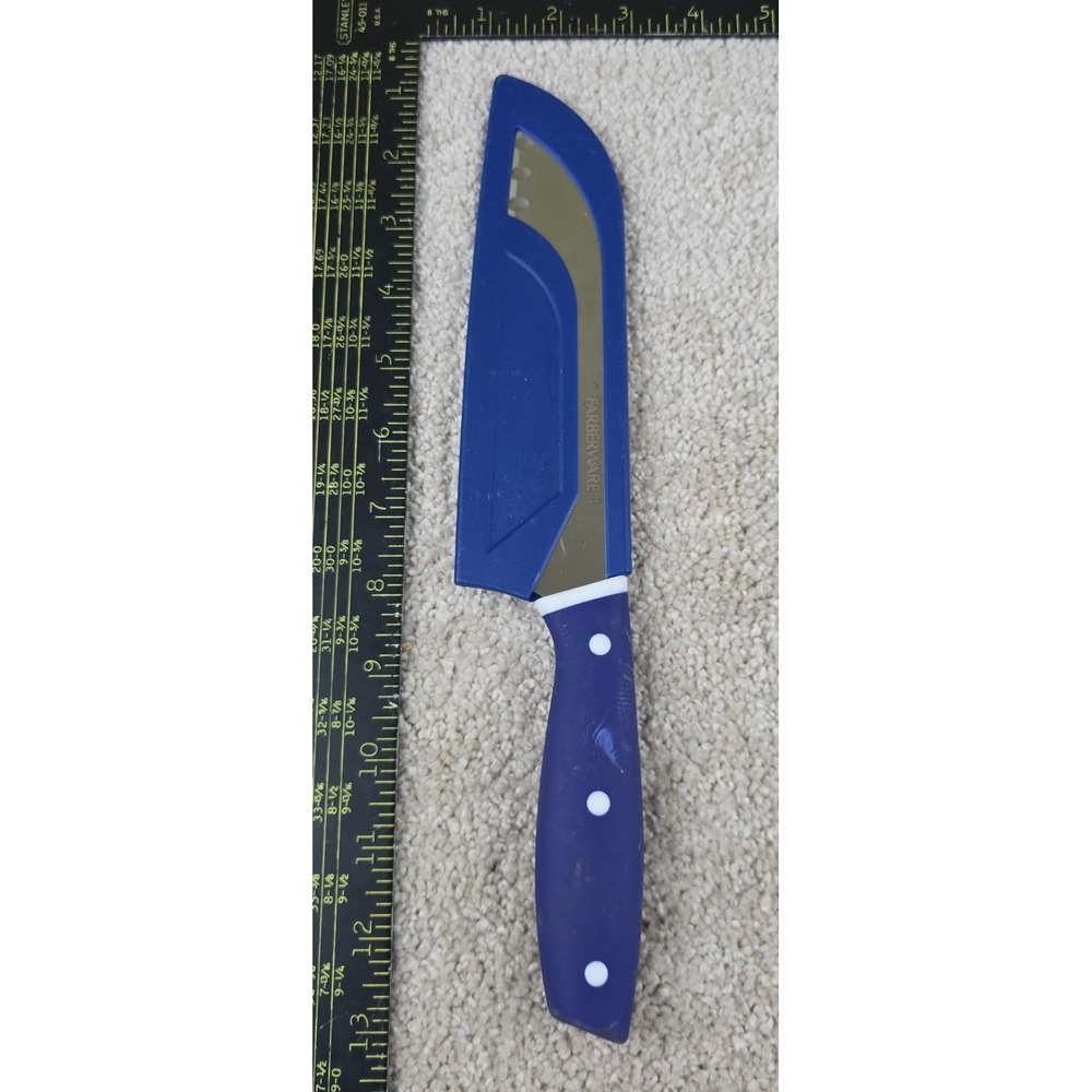 Farberware Santoku Knife Blue Stainless Steel Granton Edge With Sheath